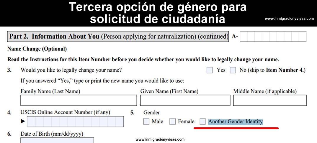 Tercera opción de género para solicitud de ciudadanía