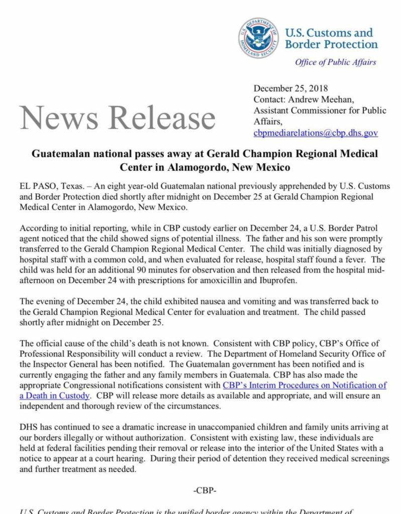 Niño Migrante Muere